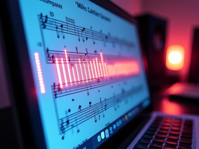 Modern pop song sheet music on a digital display, vibrant and current.