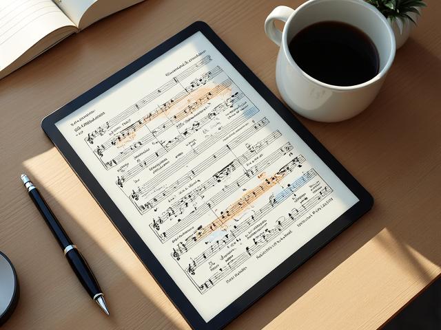 Sheet music with digital annotations on a tablet