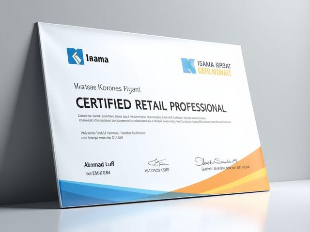 Mockup of an Irama Korporat Certified Retail Professional digital certificate with a fictional name 'Ahmad Lutfi'.